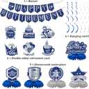 12Pcs Retirement Party Decorations for Men Women Blue Silver Happy Retirement Banner Honeycomb Centerpiece Swirls Party Supplies Retired Farewell Party Set Work Graduation Party Decorations