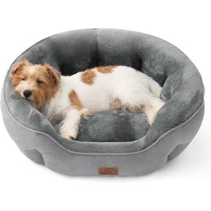 Bedsure Dog Bed for Medium Dogs - Round Washable Medium Pet Bed, Anti-Slip Donut Fluffy Plush Indoor Fur Cat Bed, 28 inches, Grey
