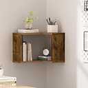 Floating Corner Shelf, 2-Tier Floating Shelf for Wall, Wood Floating Book Shelf for Living Room, Bedroom, Bathroom, Home Office, Rustic Brown
