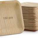 150 Pieces Palm Leaf Square Bamboo Plates Disposable Wood Dinnerware Set Leaf Plates for Weddings Catering Events Birthday Summer Party (4 Inch)