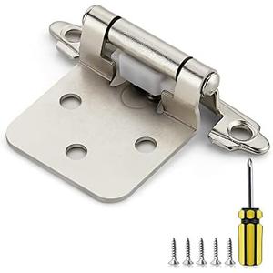 Ravinte 50 Pack 25 Pairs 1/2 Inch Overlay Cabinet Door Hinges Kitchen Satin Nickel Semi-Concealed Face Mount Self-Closing Cabinet Hinges with Bumpers & Screwdriver