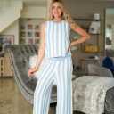 ZESICA Two Piece Outfits Crop Tank Tops and Wide Leg Pants Striped Set, Size: Large