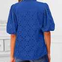 BETTE BOUTIK Women's Long Short Sleeve Tops 2025 Dressy Casual Button Hollow Out Lace Embroidered Blouses Shirts (Blue, XL)
