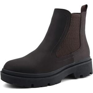 JABASIC Women Chelsea Boots Low Heel Elastic Ankle Boots (10,Army Green) (5, Brown)