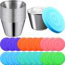 20 Pack Compact Stainless Steel Dipping Cups with Lid, 2.5 oz Food Storage Containers with Leakproof Silicone Lid