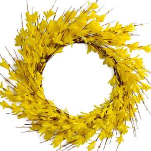 Bibelot 20inch Artificial Forsythia Flower Wreaths Spring Summer Fall Wreath Silk Leaves Wreath for Front Door Wreaths Porch Farmhouse Patio Garden Home Decor (Yellow) (Yellow)