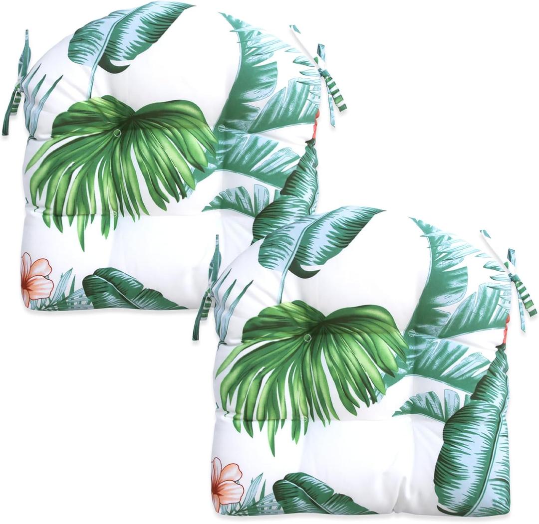 Indoor/Outdoor Chairpad With Ties, Patio Furniture Chair Cushions, Rocking Chair Cushions, Seat Cushions (Hawaiian, 19 * 19)