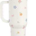 Sandjest Floral 40oz Slider Tumbler with Handle and Straw - Insulated Stainless Steel Travel Coffee Mug for Women Girls, Gift for Birthday Christmas