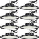 LED High Bay Light 8 Pack, 100W 15000LM UFO Lights with US Plug 6.56ft 7000K Extremely Bright Color Temperature LED Shop Light, Waterproof Commercial Industrial Venues Lighting Lights
