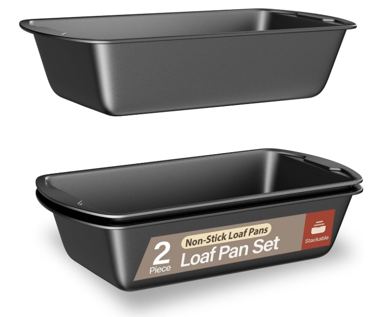 Loaf Pan Set 2-Piece - Deluxe Nonstick Carbon Steel Bakeware for Perfect Bread and Cakes – Dishwasher Safe, Premium Pans for Home Baking- Gray