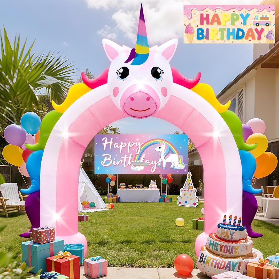 10FT Christmas Inflatable Unicorn Arch Outdoor Decorations Giant Rainbow Inflatables Arch Built-in 5 LED Lights Blow Up Pastel Unicorn Garden Yard Lawn Decor for Baby Shower Girls Birthday Party