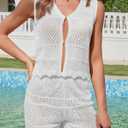 Tankaneo Womens 2 Piece Crochet Short Sets Beach V Neck Cover Up Outfits (XXL)