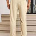 Runcati Mens Casual Pants Drawstring Elastic Waist Lightweight Cropped Linen Pants Summer Yoga Beach Trousers (Small, Beige)