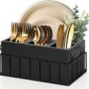 Silverware Holder for Party, Wood Utensil Holder with 4 Removable Compartments for Countertop, Silverware Caddy Flatware Organizer Box for Utensil Spoons Forks Plates Napkin, Detachable Sevring Caddy