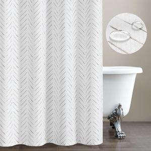 jinchan Taupe Grey and White Shower Curtain Inky Herringbone Chevron Zig Zag Waterproof Fabric Modern Farmhouse Shower Curtains for Bathroom with 12 Hooks 70x72 Inches