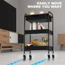 3 Tier Rolling Cart with Drawer, Metal Utility Cart on Wheels Storage Cart with Wood Top, Kitchen Cart Art Cart Organizer for Bathroom Office Balcony Living Room
