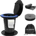 Upgraded Retractable Portable Toilet with Cushion, Adjustable Height Camping Toilets with Lid for Adults and Kids, Compact Portable Potty for Camping, Car, Travel, Boat, Tent and Emergency Use (Black)