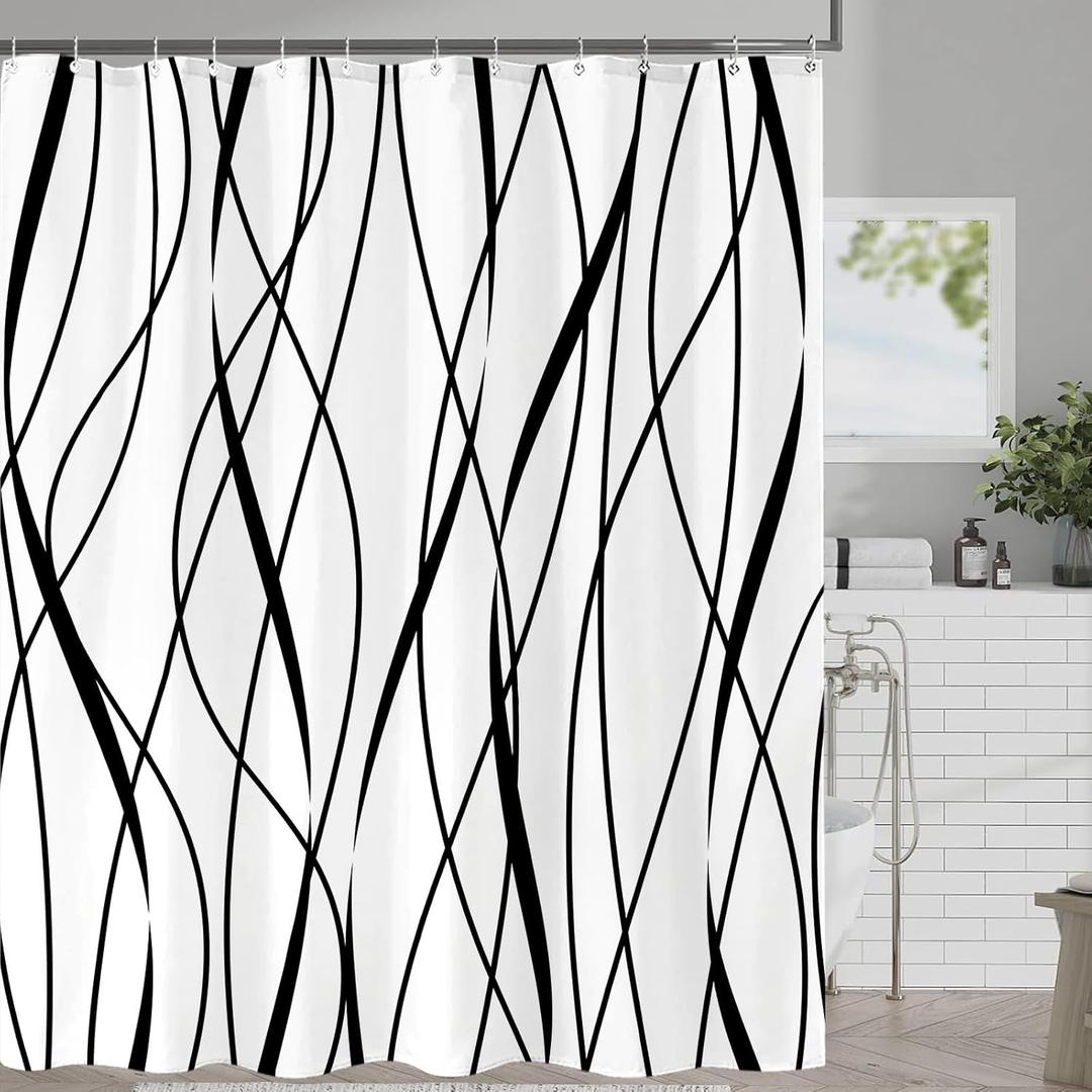AMM Black and White Striped Shower Curtain Abstract Geometric Modern Simple Minimalist Shower Curtains for Bathroom Waterproof Washable Fabric Bath Curtain Decor 72 X 72 Inches