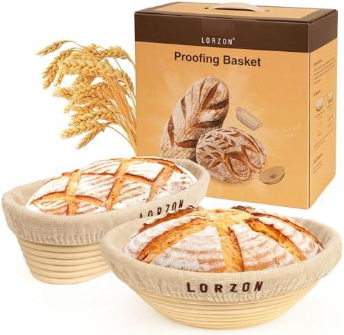 Lorzon Banneton Bread Proofing Baskets Set of 2, 10" Round & 11" Oval Sourdough Proofing Baskets with Liners, Proofing Baskets for Sourdough Bread Baking