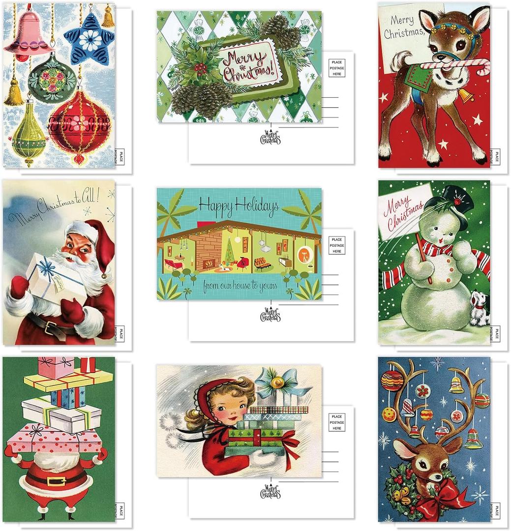 2 x AnyDesign 36 Pack Christmas Postcards Vintage Santa Claus Snowman Post Cards Assortment to Friends & Family 9 Design Xmas Themed Greeting Cards for Christmas Winter Holiday, 4 x 6 Inch