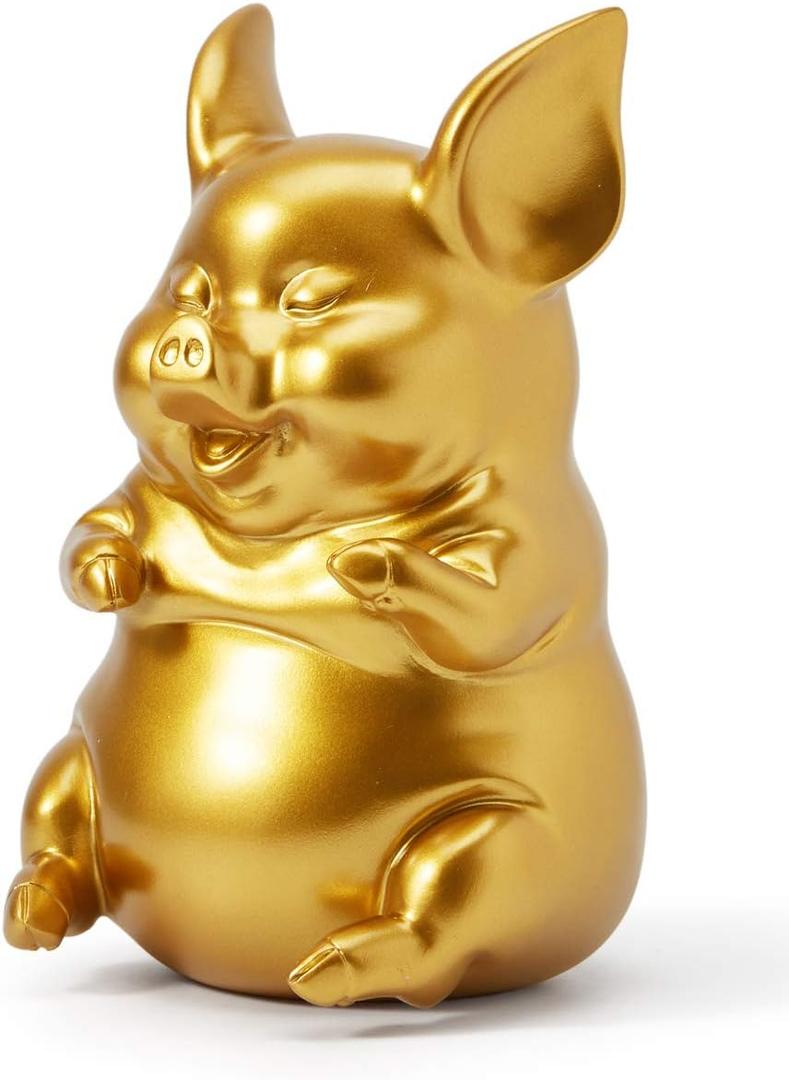 HAUCOZE Piggy Bank Coin Bank Pig Statue Modern Sculpture Home Decor Bedroom Arts Gift Polyresin Gold 8.3 Inch