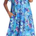 Ekouaer Women's House Dress with Pockets (Large, Aqua Multi)