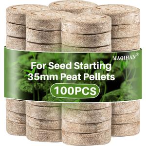 MAQIHAN 50PCS Peat Pellets for Seedlings - 35MM Seed Starter Pellets Peat Pods for Starting Seeds Garden Soil for Planting Transplanting Growing Garden Flower Vegetables Germination Propagation Tray