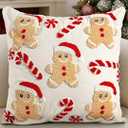Kokaaee Christmas Pillow Cover 18x18 Inch - Embroidered Gingerbread Men Canes Throw Pillow Case Soft Soft Plush Faux Fur Xmas Decorations Holiday Decor for Home Couch Sofa Living Room (1 Pack)