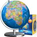 Illuminated World Globe with Stand, 9" Earth Globes with Stable Heavy Metal Base for Kids Classroom Learning, LED Constellation Globe Night Light with HD Printed Map