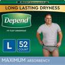 Depend FIT-FLEX Incontinence Underwear for Men, Maximum Absorbency, Disposable, Large, Grey, 52 Count (2 Packs of 26) (Packaging May Vary)
