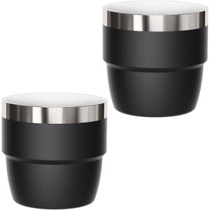 4 oz Espresso/Coffee Cup, Ceramic-Lined 18/8 Stainless Steel, Double-Wall Vacuum Insulated, Stackable, Dishwasher Safe, Fits Most Espresso Machines (Black, 2 Pack)