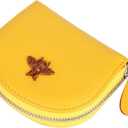 RFID Blocking Leather Credit Card Holder Wallet For Women Small/Medium Zipper Cute Card Case Mini Zip Wallet Compact Multi-Card Wallet (Yellow, Medium)