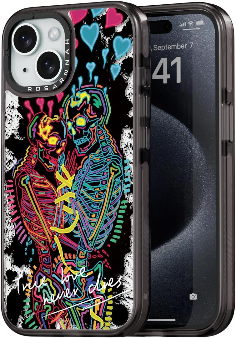 Compatible for iPhone 15 Case Cute Aesthetic - Durable Shockproof 6.6 ft Drop Impact Phone Case Cover with Funny Fashion True Love 6.1" Black