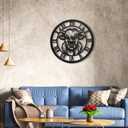 24 Inch wall Clock,Large wall Clock,Wall Clocks Battery Operated,Black Metal Non-Ticking,Wall Clocks for Living Room Decor,Bedroom,Kitchen(Highland Bull Wall Clock, 24 Inch)