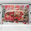 Christmas Winter Red Truck Snowscape Photography Background Merry Christmas Cane Candy Banner Decor Winter Snow Scene Merry Christmas New Year Eve Party Backdrop (5x3feet)