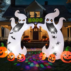 16FT Ghost Archway, Halloween Outdoor Inflatable Decoration, Contains LED Lights and Colorful Rotating Lights, Suitable for Outdoor lawns, Gardens, terraces and Halloween Parties
