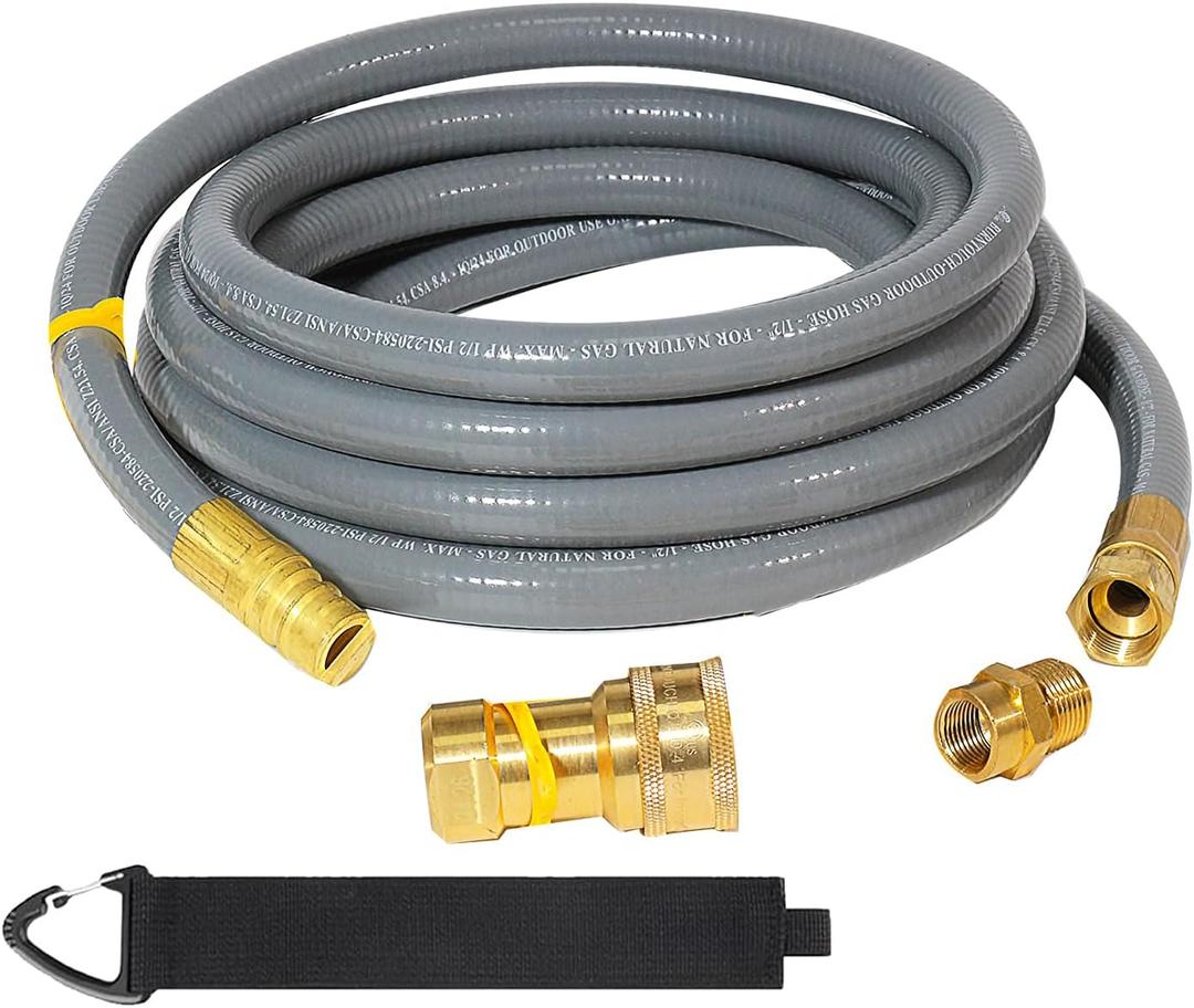 10FT 1/2" Natural Gas/Hose with Quick Couplings, Natural Gas/Steam Retrofit Kit for BBQs, Grills, Pizza Ovens, Deck Heating and Low Pressure Appliances