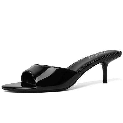Mostrin Black Kitten Heels for Women Pointed Toe Vintage Mules Heels Sexy Slip on Stiletto Backless Sandals for Party Wedding Daily Size 8