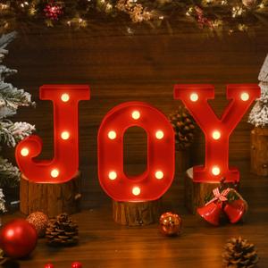 EDYCON Christmas Letter Lights Sign Table Decorations Christmas LED Light up Letters Battery Powered Letter for Home Bar Christmas Party Bedroom Tabletop Decor Gift(Joy)