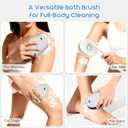 3-in-1 Flexible Up-Down Back Scrubber for Shower for Men & Women, 3 Detachable Back Brush Heads (Silicone/Sponge/Bristle), Ergonomic Long Handle Body Scrubber for Body Cleaning & Exfoliation (White)