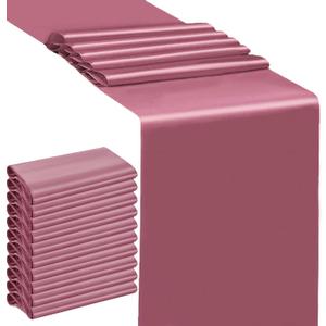 10 Pack Wedding Dusty Rose Table Runners 12 X 108 Inches Satin Mauve Table Runner for Party Birthday Banquet Bridal Shower Conference Dining Room Table Decorations - Dusty Rose/Mauve