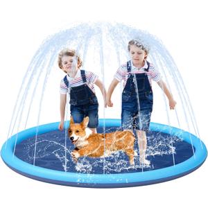 YSJILIDE Non-Slip Large Sprinkler Splash Play Mat,Splash Pad for Kids and Dog (Blue, XL-68)