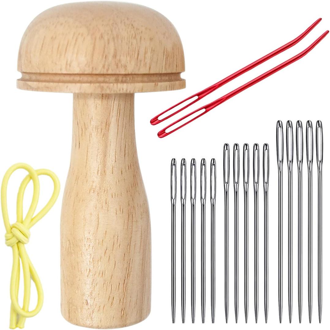 Darning Mushroom, Wood Darning Egg Sewing Tool Repair for Darning Socks, Hats, Pants, Sweaters, DIY Sewing Crafts, Cute Wooden Mushroom Darner Needle Patch Holes