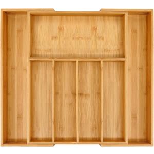 VaeFae Premium Bamboo Drawer Organizer, Expandable Silverware Drawer Organizer, Cutlery Tray with Dividers for Kitchen Utensils (Natural, Large)