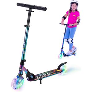 Aero 2 Wheel Kick Scooter for Kids Ages 5-7 or 5-8 or 6-10 or 6-12 with Dynamic Lights, Scooters for Boys and Girls 6 Years and Up with Light up Wheels and Deck