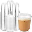 Baderke 100 Sets 12oz Disposable Crystal Clear Plastic Cups With Lids, Round Bottom Iced Coffee Cups With Lid for Smoothie, Cold Beverages, Drinking Tumblers, Cold Drinks for Party, Wedding, Event