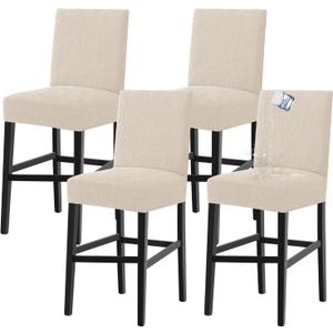 Turquoize 100% Waterproof Bar Stool Cover Stretch Washable Barstool Seat Covers Set of 4, Removable Bar Chair Covers with Backs, Counter Height Chair Cover for Kitchen Dining Room Cafe (4, Ivory)