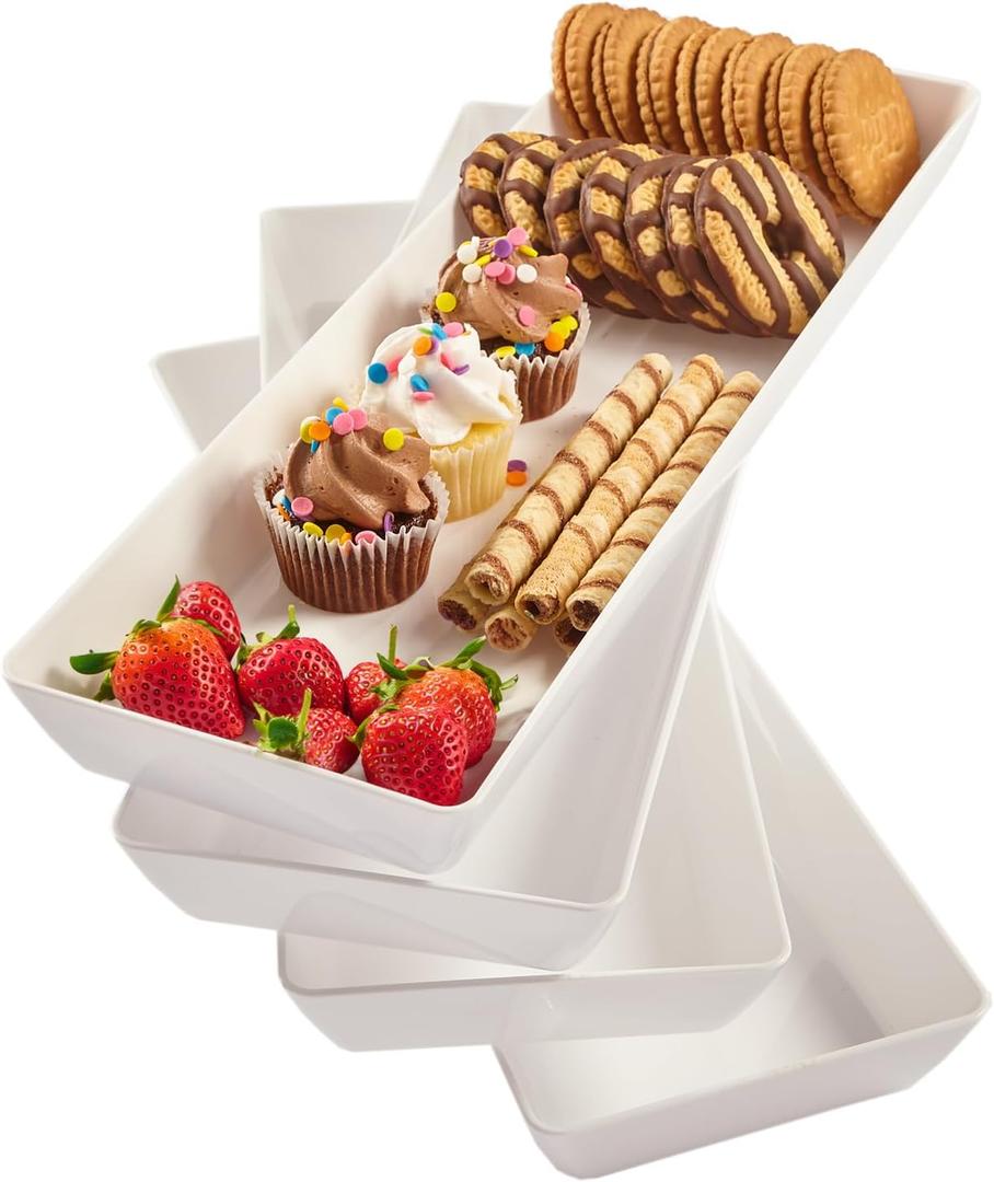 US Acrylic Avant White Plastic Serving Trays (Set of 4) 15 x 5 | Narrow Reusable Rectangular Party Platters | Serve Appetizers, Fruit, Veggies, & Desserts | BPA-Free & Made in USA