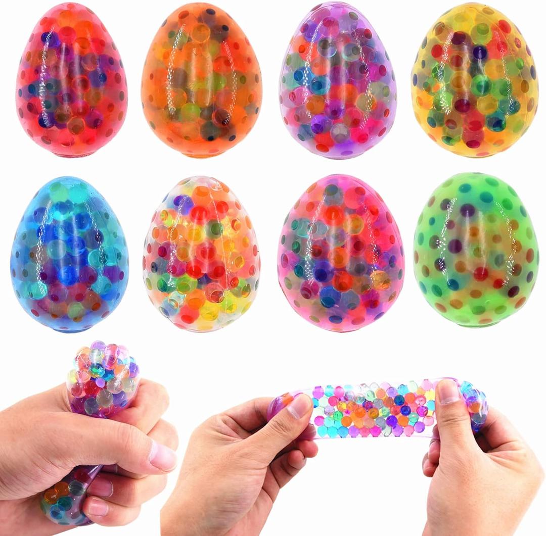 8 Pack Easter Eggs Stress Balls Fidget Toys, 8 Colors Squishy Squeeze Ball Toys, Easter Basket Stuffers Party Favors Gifts
