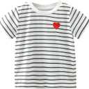 SOLY HUX Toddler Girl's Striped Print Short Sleeve Tee Shirts Heart Crewneck Cute Summer Tops (White)